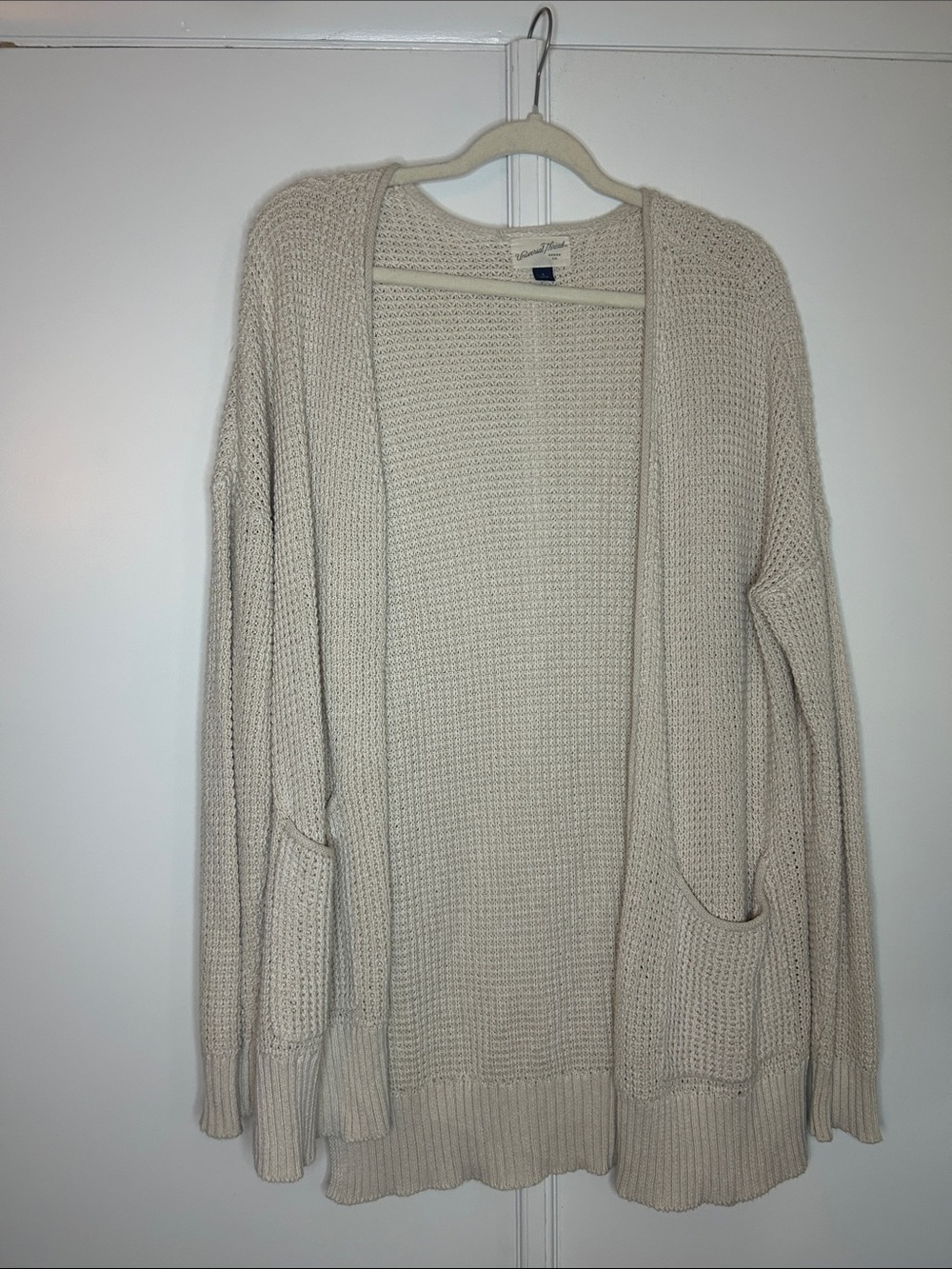 Cream Cotton Open Front Knit Cardigan - Picture 2 of 4